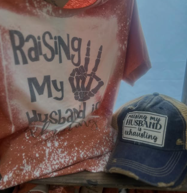 "Raising My Husband is Exhausting"  Distressed Trucker Cap
