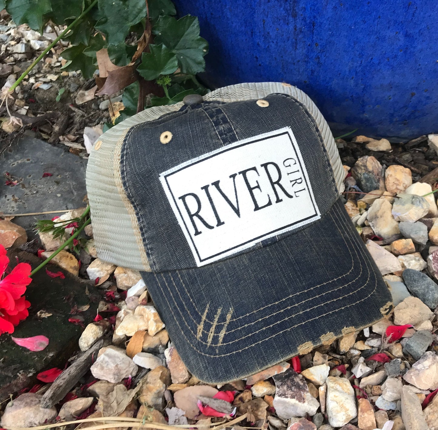 "River Girl" Distressed Trucker Cap