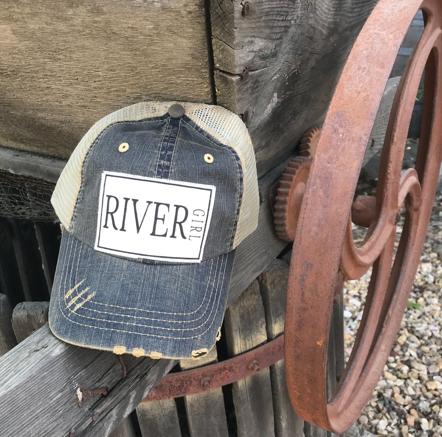 "River Girl" Distressed Trucker Cap