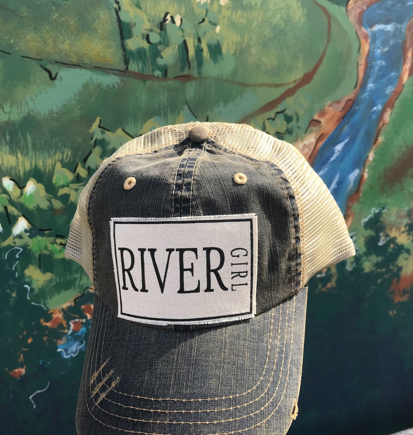 "River Girl" Distressed Trucker Cap