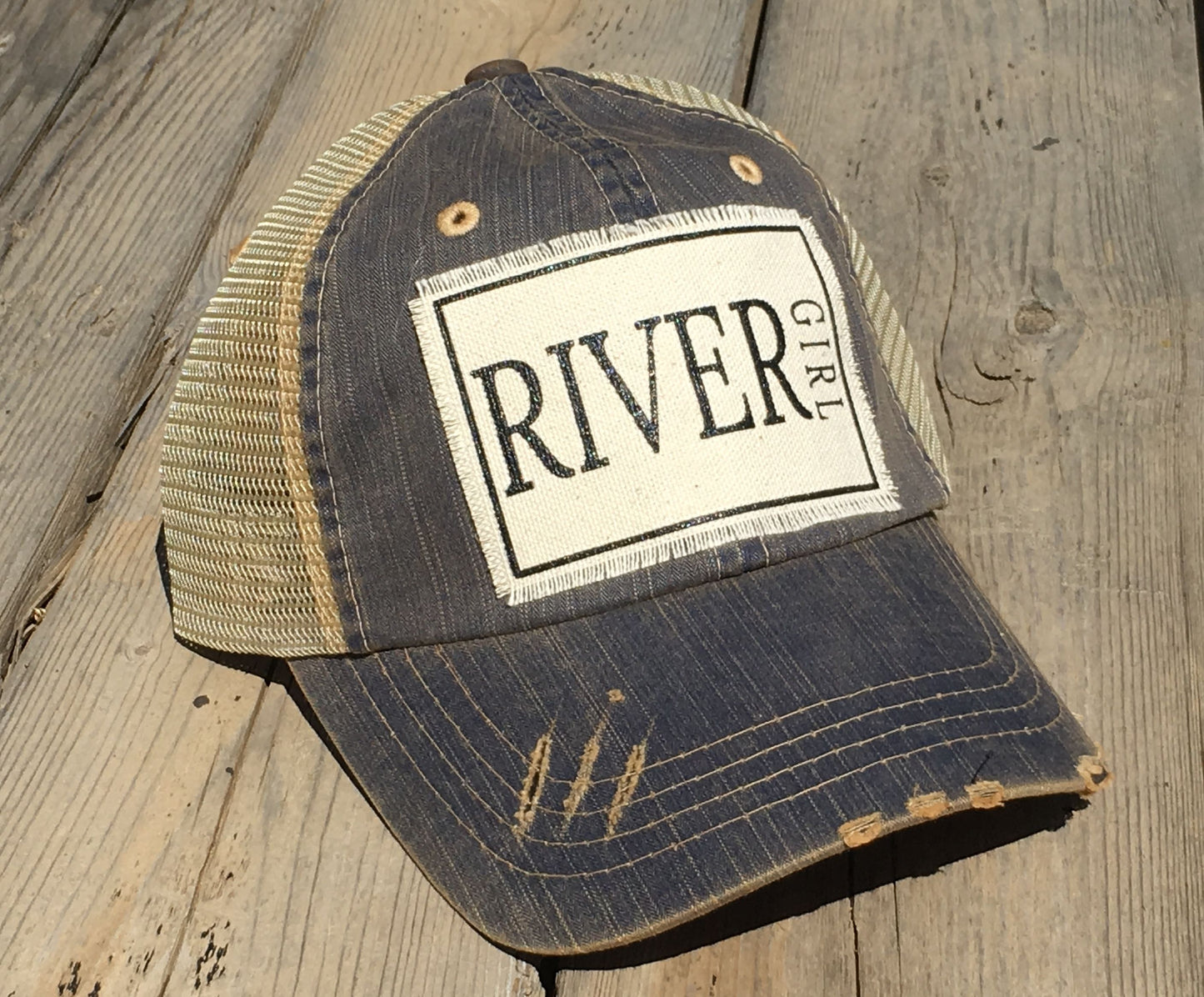 "River Girl" Distressed Trucker Cap