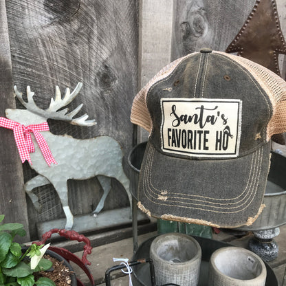 "Santa's Favorite HO" Distressed Trucker Cap