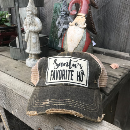 "Santa's Favorite HO" Distressed Trucker Cap