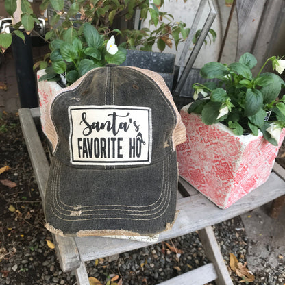 "Santa's Favorite HO" Distressed Trucker Cap