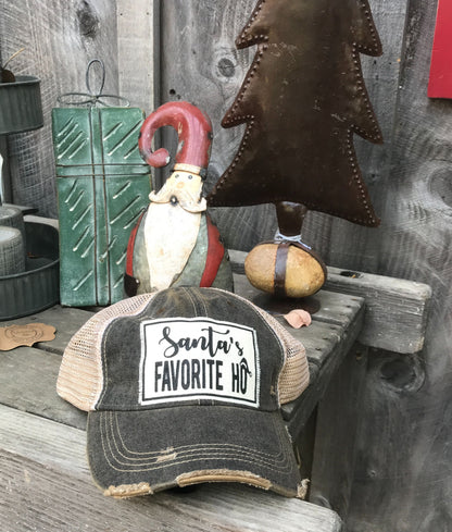 "Santa's Favorite HO" Distressed Trucker Cap