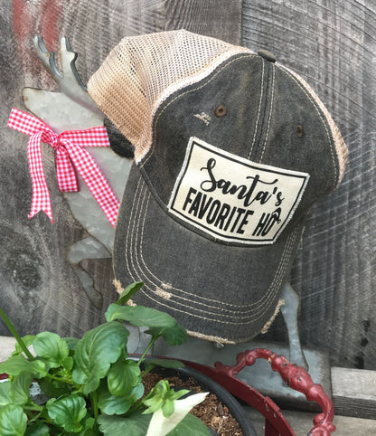 "Santa's Favorite HO" Distressed Trucker Cap