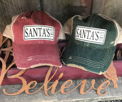 "Santa's Girl" Distressed Trucker Cap