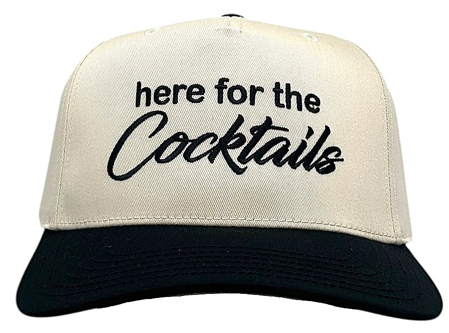 "Here for the Cocktails" Black Two Tone Five Panel Cap