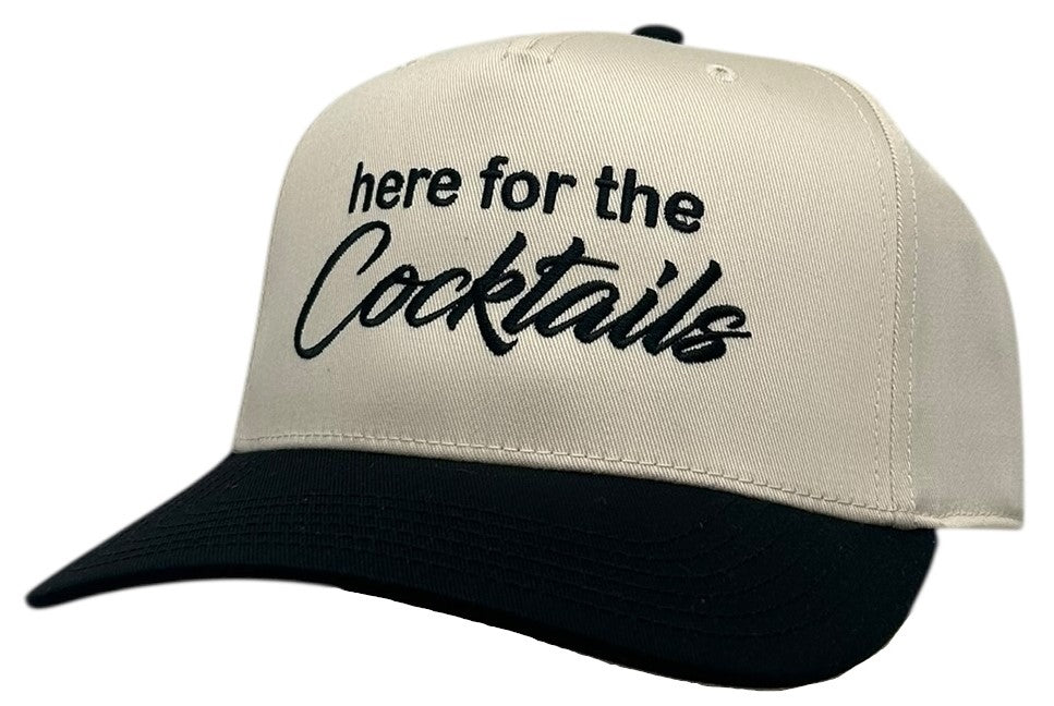 "Here for the Cocktails" Black Two Tone Five Panel Cap