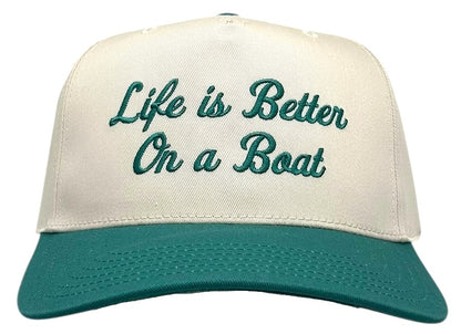 "Life is Better on a Boat" Teal Two Tone Five Panel Cap