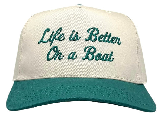 "Life is Better on a Boat" Teal Two Tone Five Panel Cap