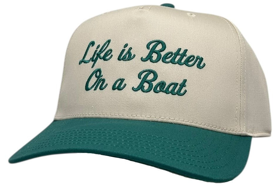 "Life is Better on a Boat" Teal Two Tone Five Panel Cap