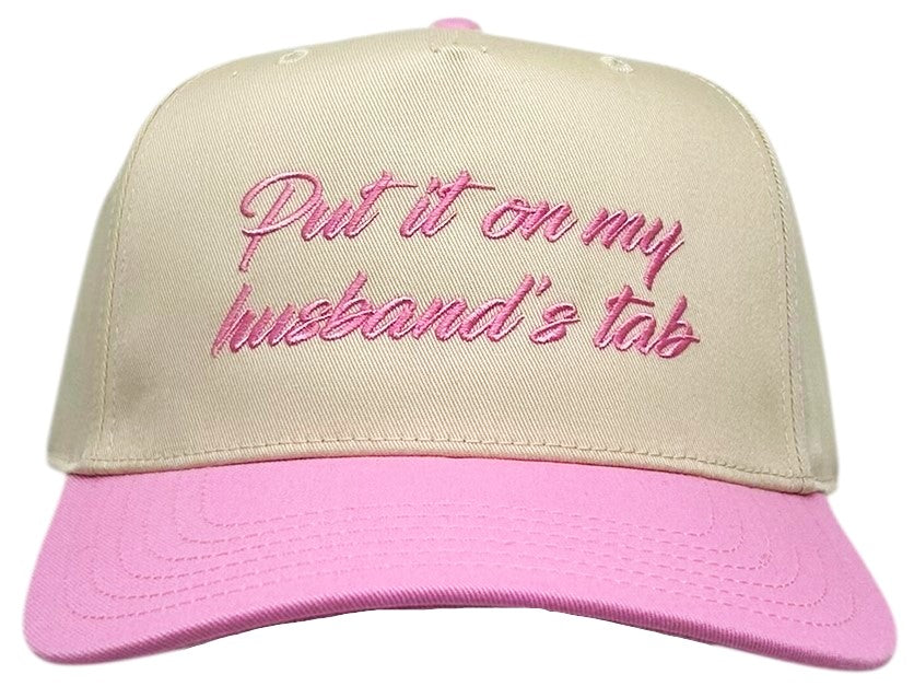 "Put it On My Husband's Tab" Light pink Two Tone Five Panel Cap