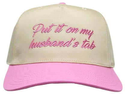 "Put it On My Husband's Tab" Light pink Two Tone Five Panel Cap