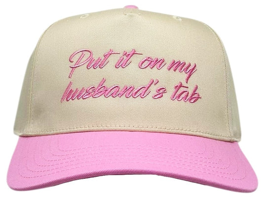 "Put it On My Husband's Tab" Light pink Two Tone Five Panel Cap
