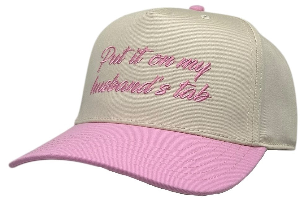 "Put it On My Husband's Tab" Light pink Two Tone Five Panel Cap