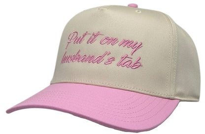 "Put it On My Husband's Tab" Light pink Two Tone Five Panel Cap