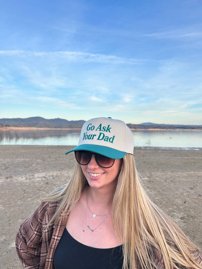 "Go Ask Your Dad" Teal Two Tone Five Panel Cap
