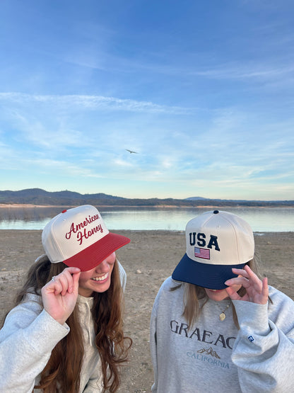 "USA American Flag" Navy blue Two Tone Five Panel Cap