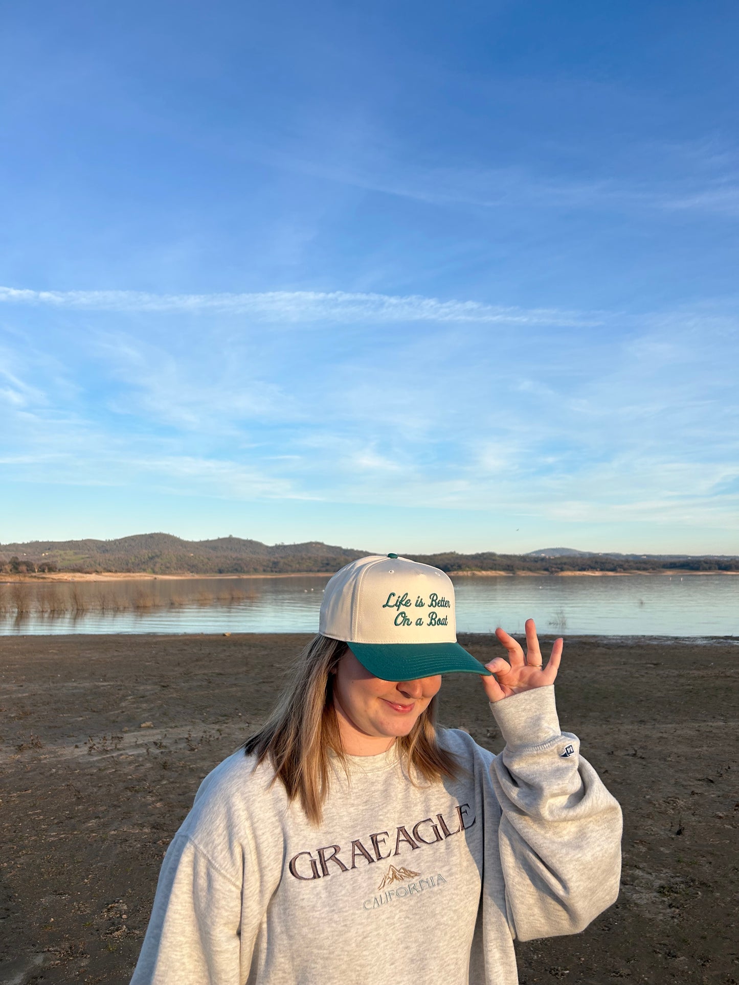 "Life is Better on a Boat" Teal Two Tone Five Panel Cap