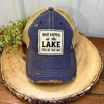"What Happens At The Lake Stays At The Lake" Distressed Trucker Cap