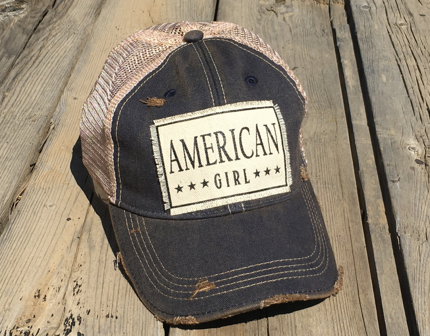"American Girl" Distressed Trucker Cap