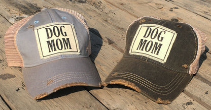 "DOG MOM" Distressed Trucker Cap