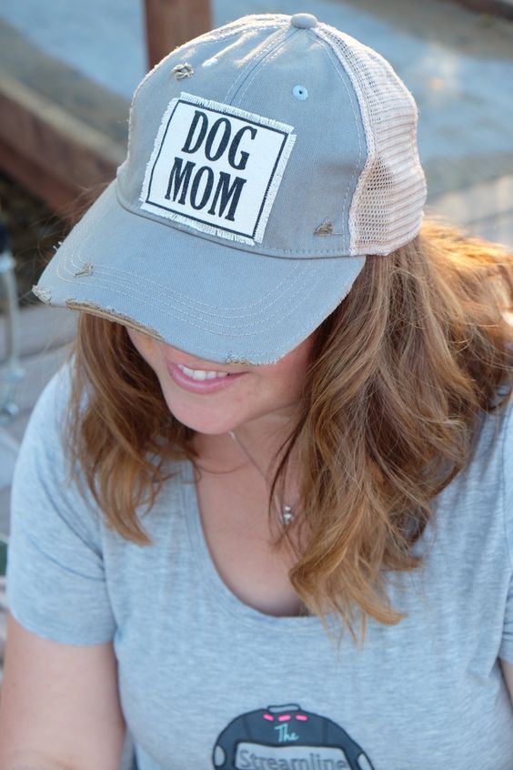 "DOG MOM" Distressed Trucker Cap