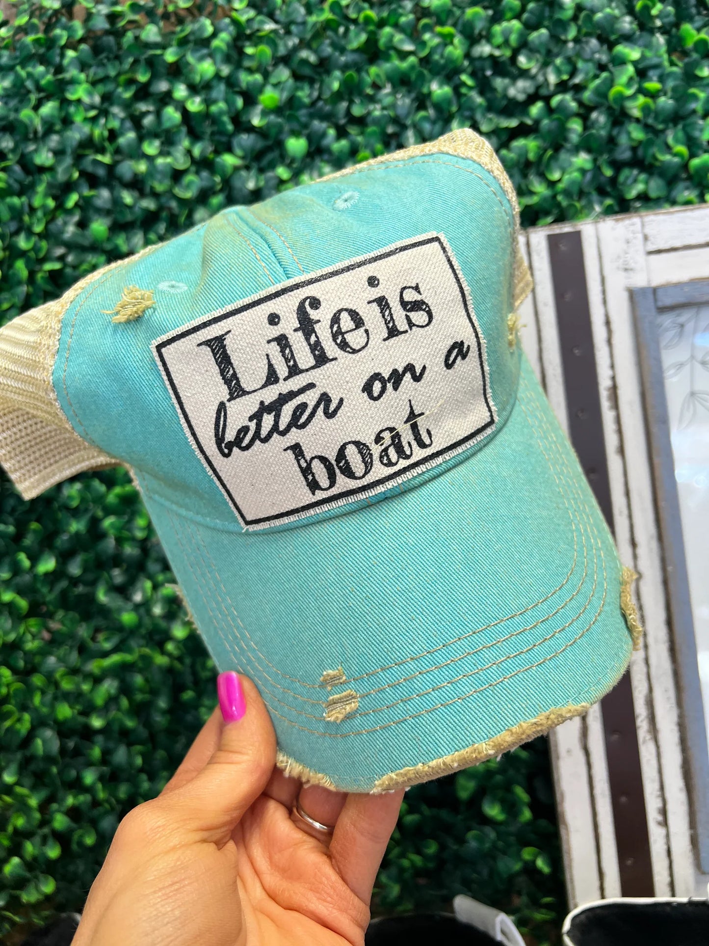 "Life is Better On A Boat" Distressed Trucker Cap
