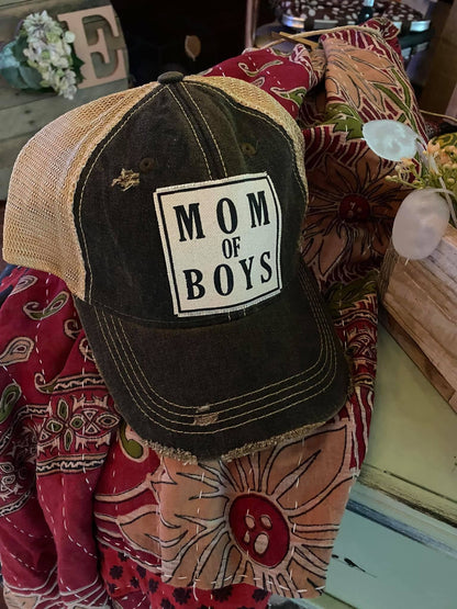 "Mom Of Boys" Distressed Trucker Cap