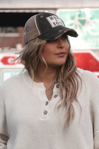 "Mom Of Boys" Distressed Trucker Cap