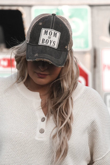 "Mom Of Boys" Distressed Trucker Cap