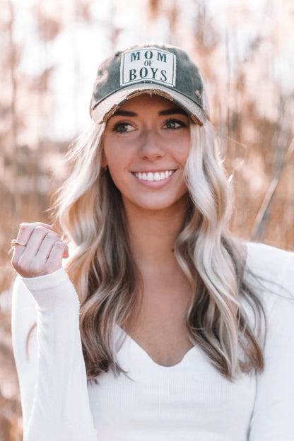 "Mom Of Boys" Distressed Trucker Cap