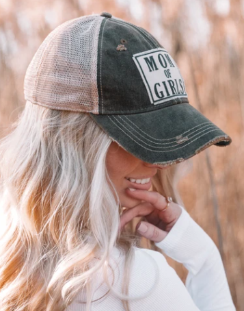 "Mom Of Girls" Distressed Trucker Cap