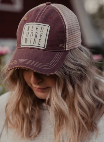 "Need More Wine" Distressed Trucker Cap