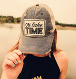 "On Lake Time" Distressed Trucker Cap