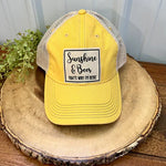 "Sunshine & Beer That's Why I'm Here" Distressed Trucker Cap