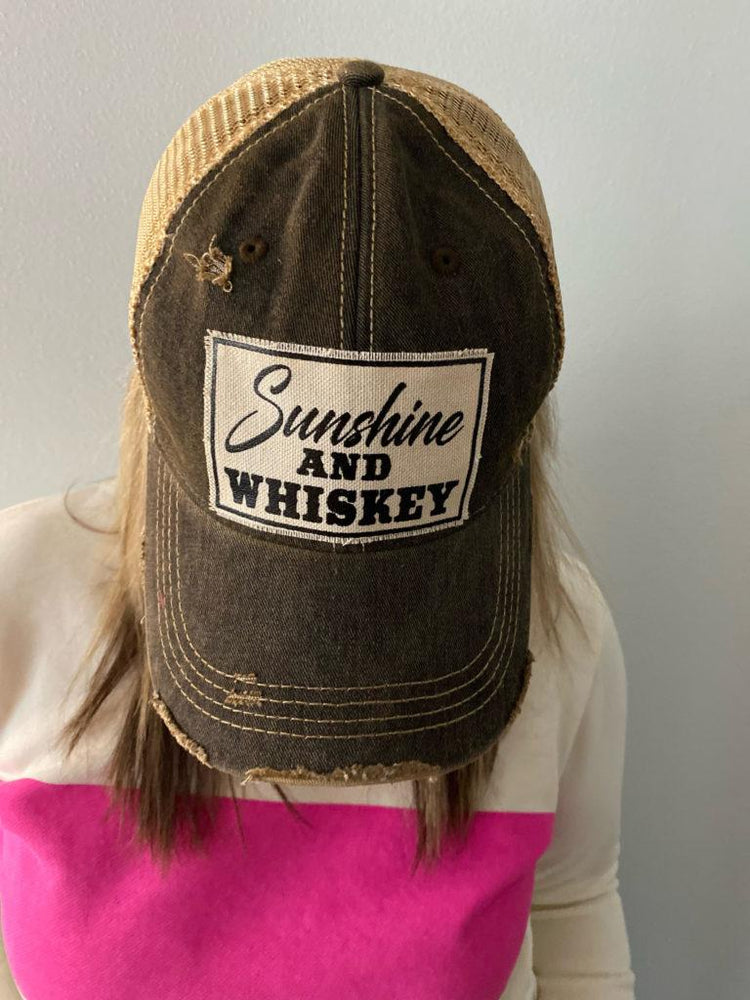"Sunshine & Whiskey" Distressed Trucker Cap