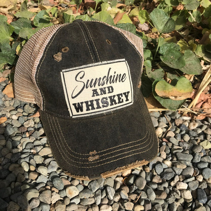 "Sunshine & Whiskey" Distressed Trucker Cap