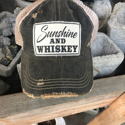 "Sunshine & Whiskey" Distressed Trucker Cap