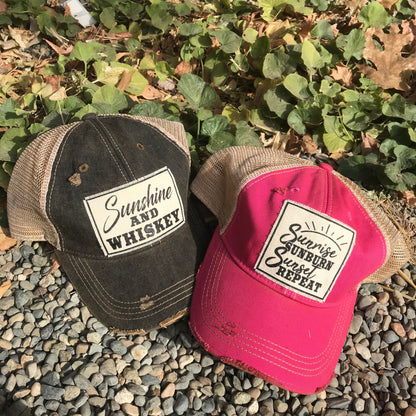 "Sunshine & Whiskey" Distressed Trucker Cap