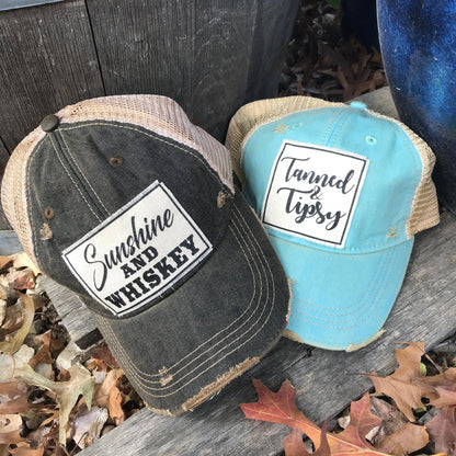 "Sunshine & Whiskey" Distressed Trucker Cap