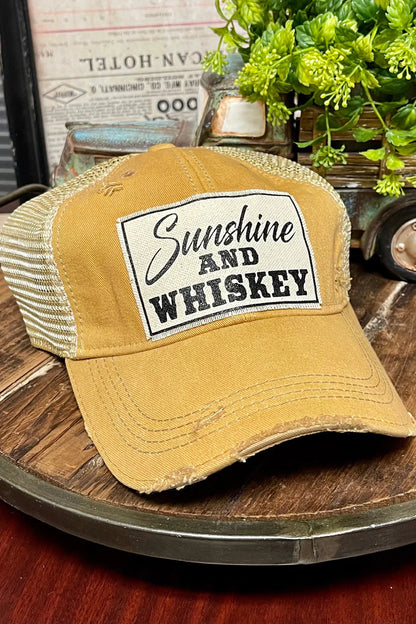 "Sunshine & Whiskey" Distressed Trucker Cap