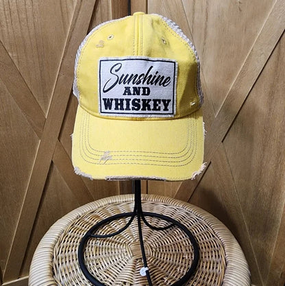 "Sunshine & Whiskey" Distressed Trucker Cap