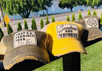 "Sunshine & Whiskey" Distressed Trucker Cap