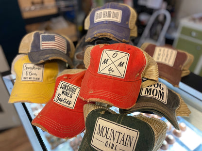 "Sunshine With A Little Hurricane" Distressed Trucker Cap
