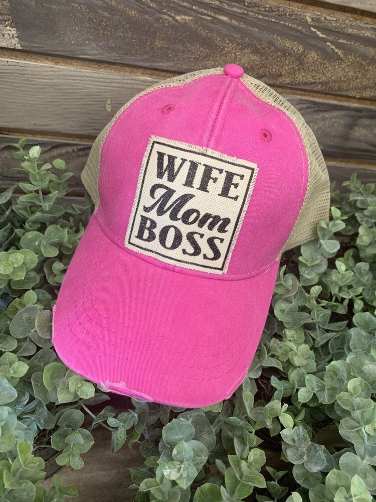 "Wife Mom Boss" Distressed Trucker Cap
