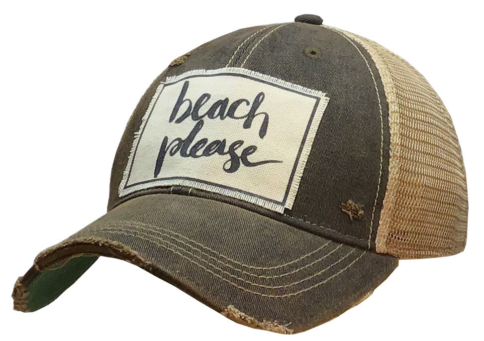 "Beach Please" Distressed Trucker Cap