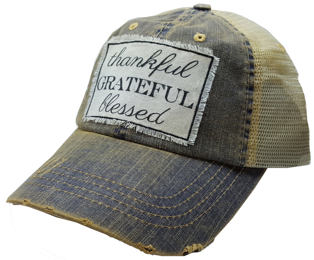 "Thankful Grateful Blessed" Distressed Trucker Cap