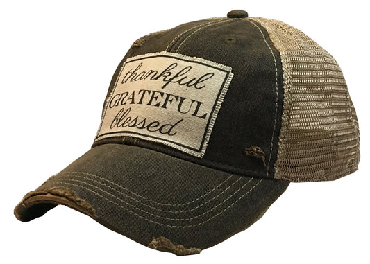 "Thankful Grateful Blessed" Distressed Trucker Cap